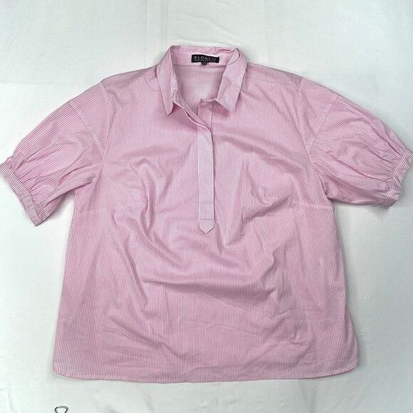 Eloquii Pink Striped Blouse  - Picture 1 of 8
